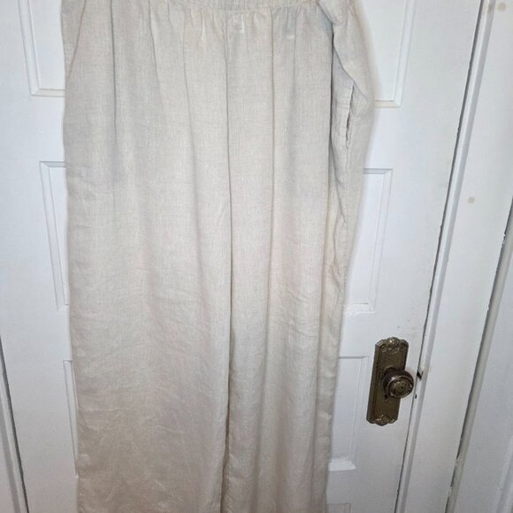 100% Linen H&M Beige Elastic Waist Pants - Size XL w/Pockets - Picture 2 of 4